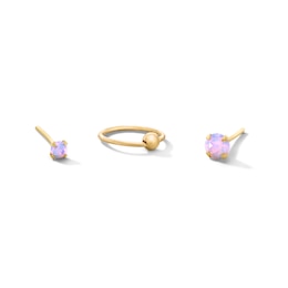 Yellow Ion-Plated Simulated Pink Opal Nose Stud and Ring Set - 22G 3/8”