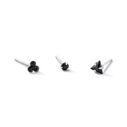Semi-Solid Sterling Silver Black Crystal and CZ Nose Stud Set - 22G 3/8”