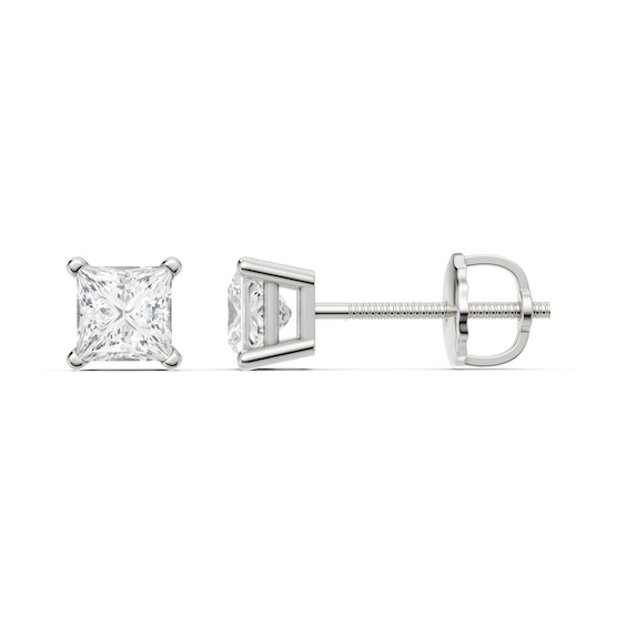 10K Solid White Gold 1 CT. T.W. Lab-Grown Diamond Square Studs