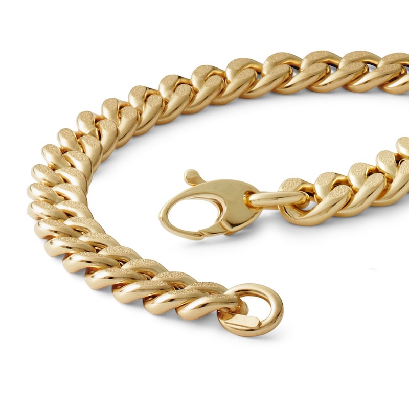 Main Image 2 of 10K Hollow Gold Textured Cuban Curb Chain Bracelet - 7"