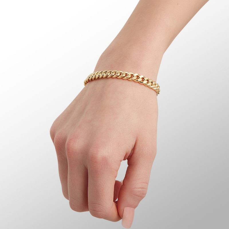 Main Image 3 of 10K Hollow Gold Textured Cuban Curb Chain Bracelet - 7"