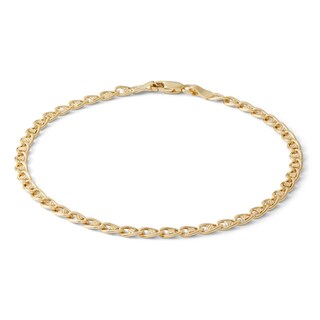 14K Hollow Gold Textured Mariner Chain Bracelet - 7"