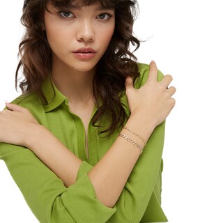 14K Hollow Gold Textured Mariner Chain Bracelet - 7"
