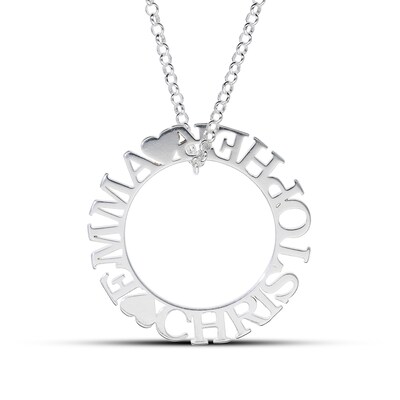 Sterling Silver Personalized Couple's Heart Pendant - 18"
