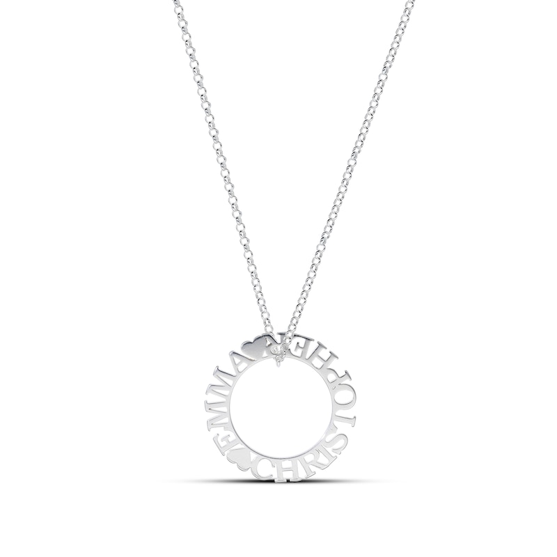 Main Image 2 of Sterling Silver Personalized Couples Heart Pendant - 18"