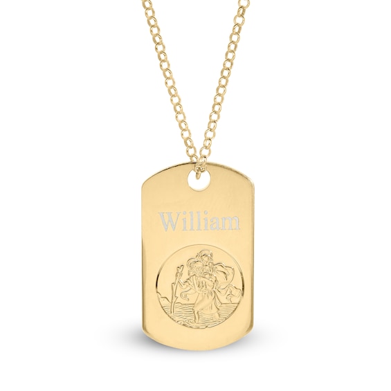 14K Yellow Gold Plated Engravable Saint Christopher Pendant - 20"