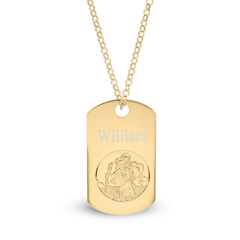 14K Yellow Gold Plated Engravable Saint Christopher Pendant - 20"