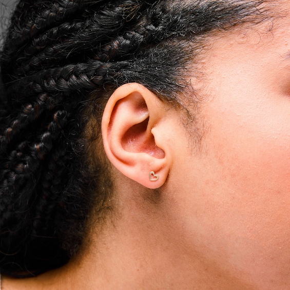 10K Semi-Solid Gold Heart Outline Studs