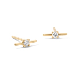 10K Semi-Solid Gold CZ T-Bar Studs
