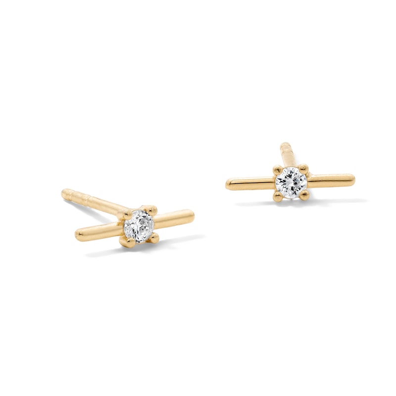 Main Image 1 of 10K Semi-Solid Gold CZ T-Bar Studs