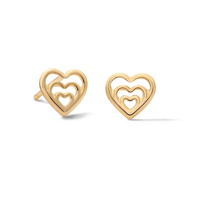10K Semi-Solid Gold Heart Trio Studs