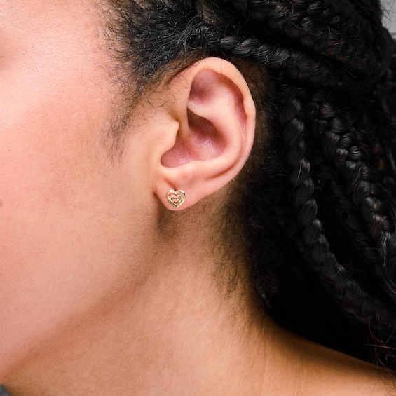 10K Semi-Solid Gold Heart Trio Studs