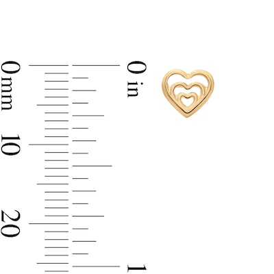 10K Semi-Solid Gold Heart Trio Studs
