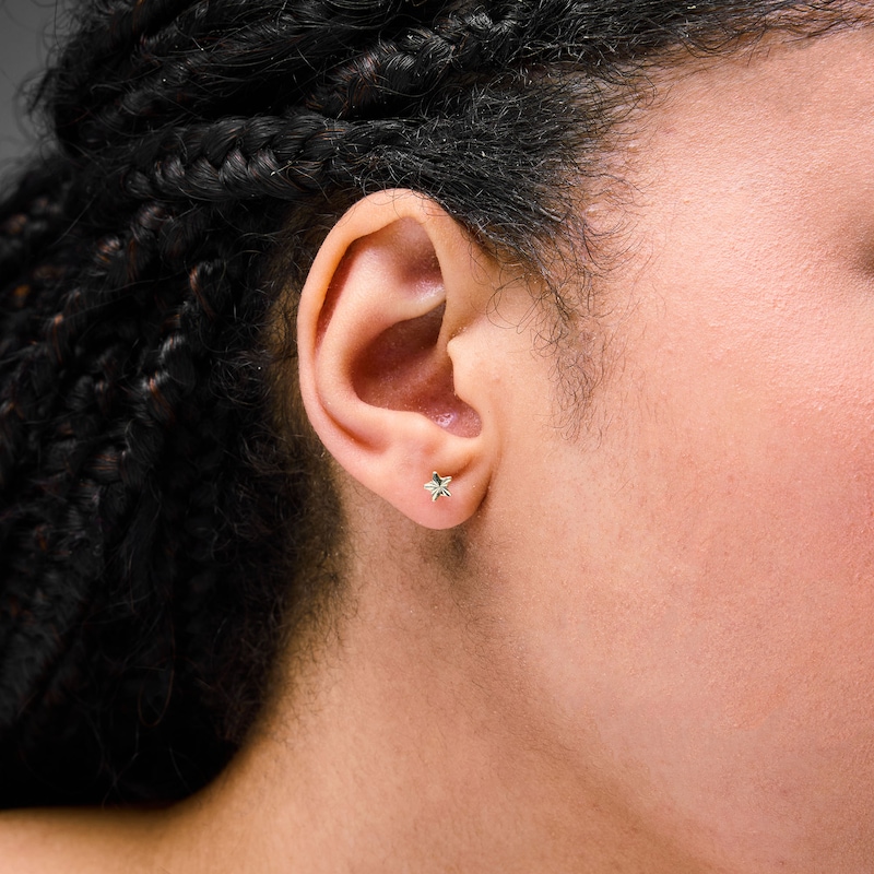 Main Image 2 of 10K Semi-Solid Gold Textured Star Studs