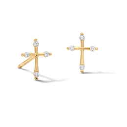 10K Semi-Solid Gold CZ Cross Studs