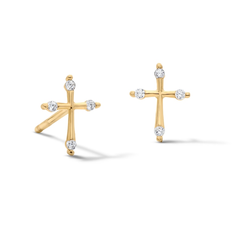 Main Image 1 of 10K Semi-Solid Gold CZ Cross Studs