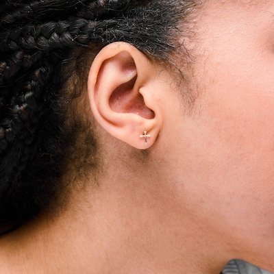 10K Semi-Solid Gold CZ Cross Studs