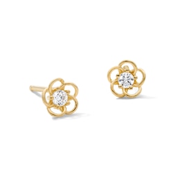 10K Semi-Solid Gold CZ Flower Studs