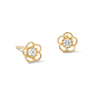 10K Semi-Solid Gold CZ Flower Studs