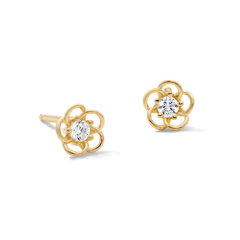 Main Image 1 of 10K Semi-Solid Gold CZ Flower Studs