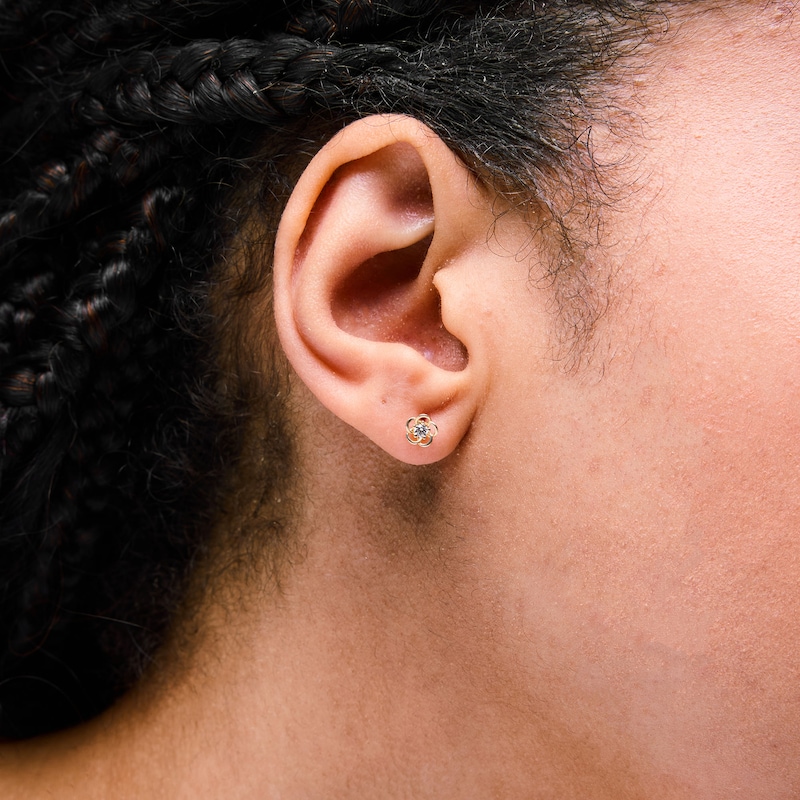 Main Image 2 of 10K Semi-Solid Gold CZ Flower Studs