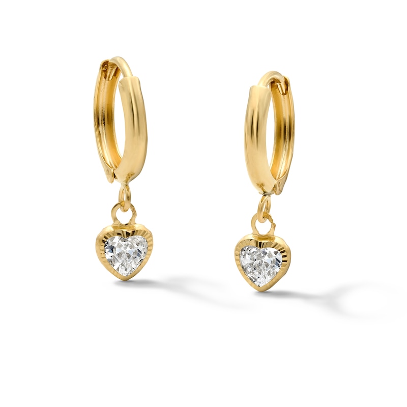 Main Image 1 of 10K Semi-Solid Gold Heart CZ Hoop Drop Earrings