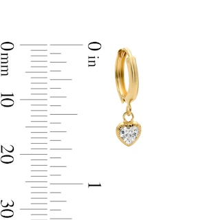 10K Semi-Solid Gold Heart CZ Hoop Drop Earrings
