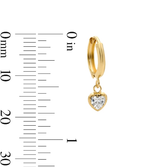 10K Semi-Solid Gold Heart CZ Hoop Drop Earrings
