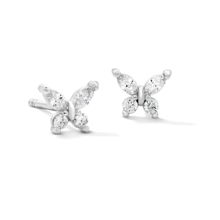 Solid Sterling Silver CZ Butterfly Studs