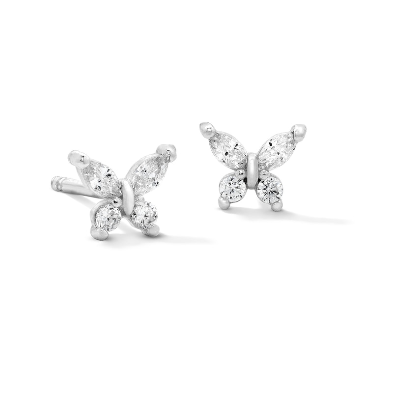 Main Image 1 of Solid Sterling Marquise CZ Butterfly Studs