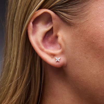 Solid Sterling Silver CZ Butterfly Studs