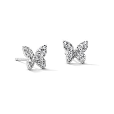 Solid Sterling Silver CZ Pavé Butterfly Studs