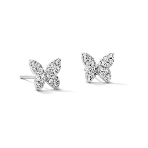 Solid Sterling Silver CZ Pavé Butterfly Studs