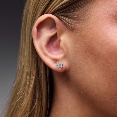 Solid Sterling Silver CZ Pavé Butterfly Studs