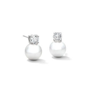 Solid Sterling Silver Simulated Pearl and CZ Studs