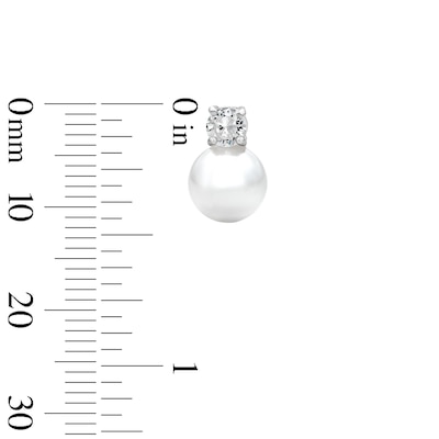 Solid Sterling Silver Simulated Pearl and CZ Studs