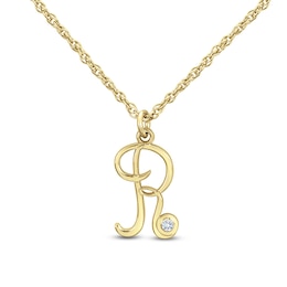 24K Gold Plated Diamond-Accent Initial Pendant  - 18"