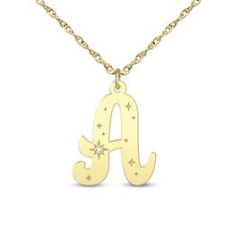 24K Gold Plated Diamond Accent Initial Pendant - 18"