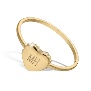 14K Yellow Gold-Plated Engravable Initial Beaded Heart Signet Ring
