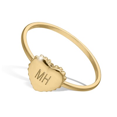 14K Yellow Gold-Plated Engravable Initial Beaded Heart Signet Ring