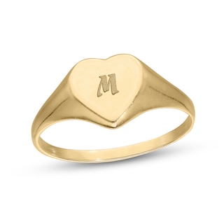 14K Yellow Gold-Plated Engravable Name Heart Signet Ring