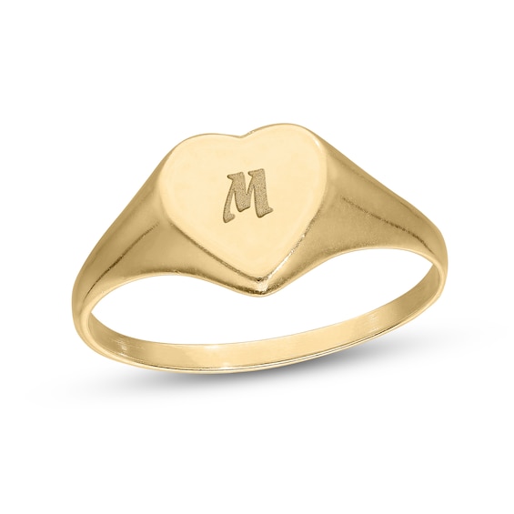 14K Yellow Gold-Plated Engravable Name Heart Signet Ring