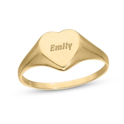 14K Yellow Gold-Plated Engravable Name Heart Signet Ring