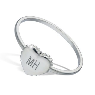 Sterling Silver Engravable Initial Beaded Heart Signet Ring