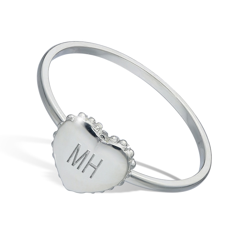 Main Image 2 of Sterling Silver Engravable Initial Beaded Heart Signet Ring