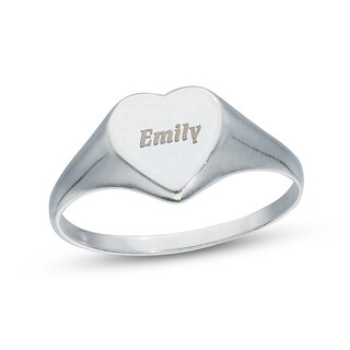 Sterling Silver Engravable Name Heart Signet Ring