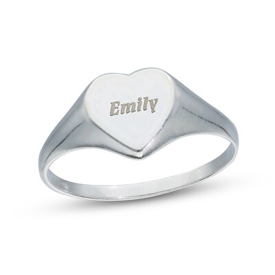 Sterling Silver Engravable Name Heart Signet Ring
