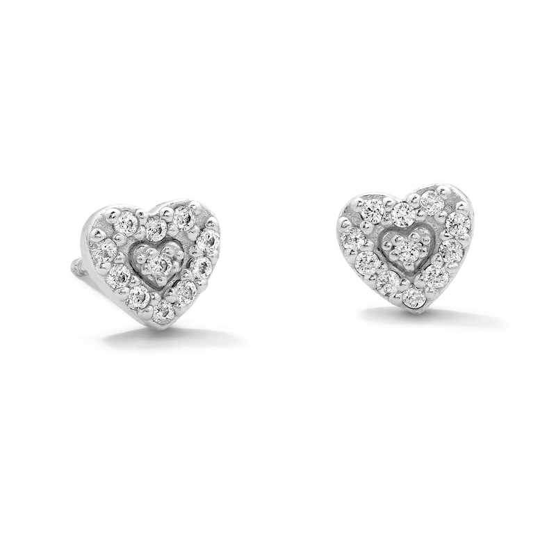 Main Image 1 of Solid Sterling Silver CZ Heart Studs