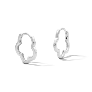 Solid Sterling Silver Flower Outline Huggie Hoops