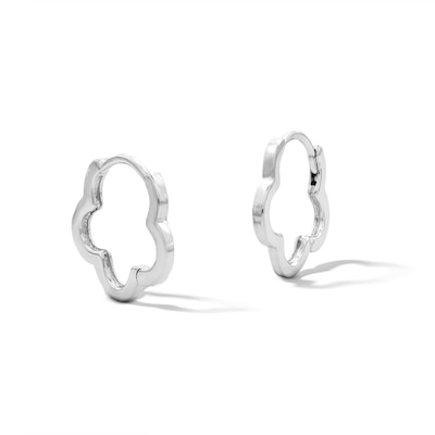 Solid Sterling Silver Flower Outline Huggie Hoops